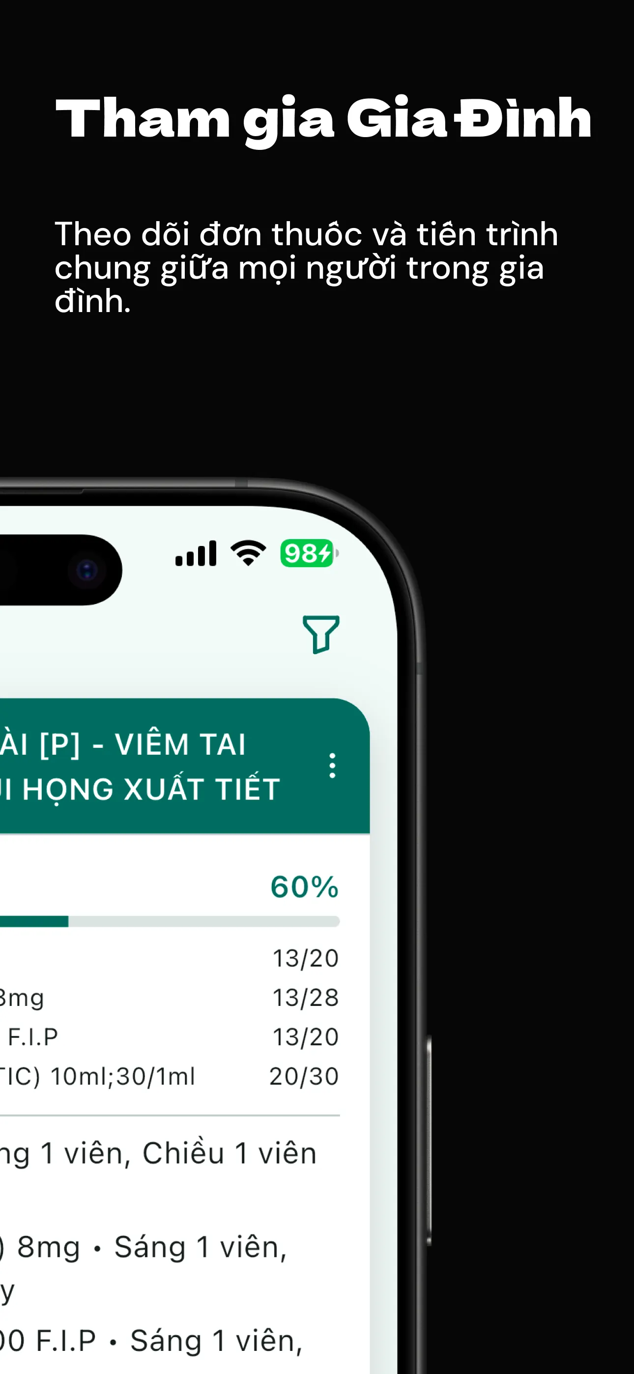 Màn hình gia đình trong ứng dụng Thuốc ơi, hiển thị hai thành viên Tôi và Thảo cùng lịch nhắc trong ngày